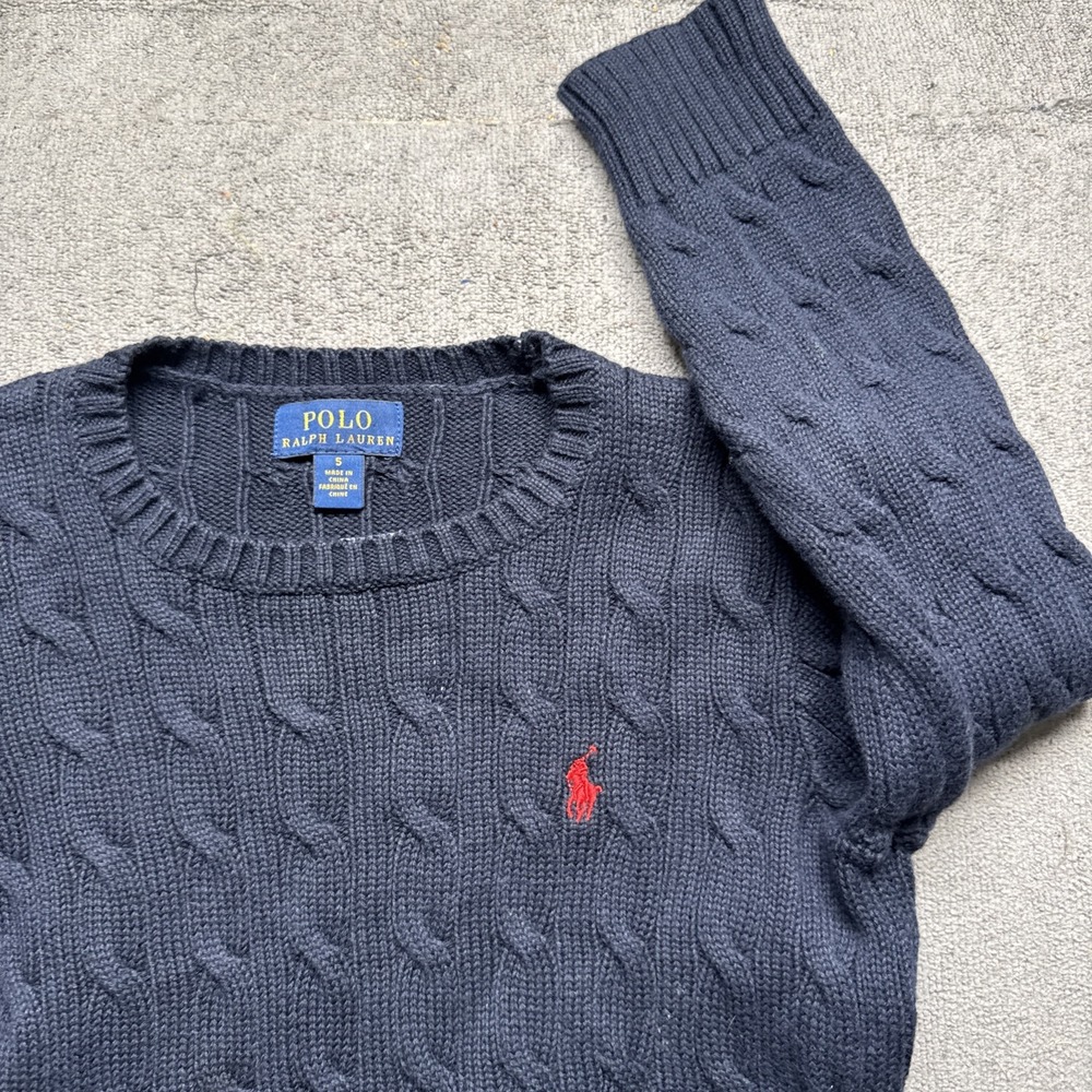 Polo Ralph Lauren Boys Cable Knit Sweater‎ Navy Blue Classic Pony Logo Size 5